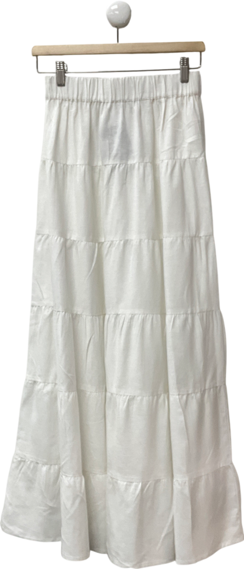 In The Style White Tiered Maxi Skirt UK 8