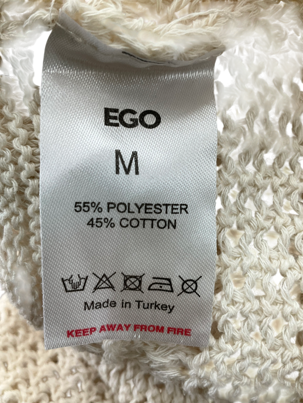 Ego Cream Flared Long Sleeve Crochet Crop Top UK M