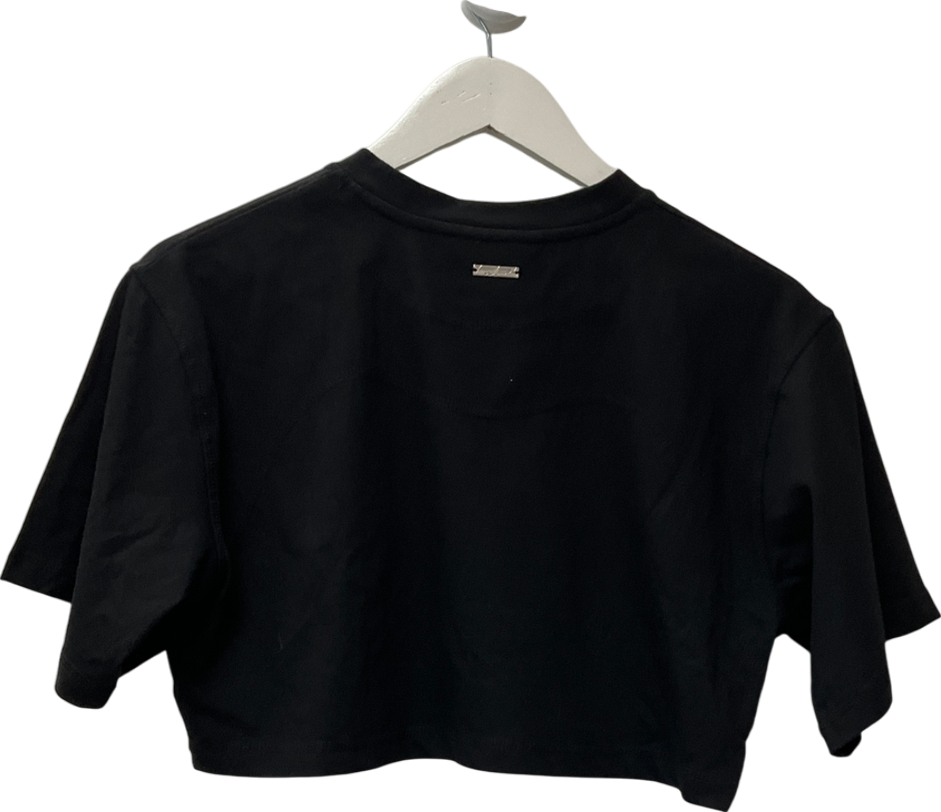The Couture Club Black Cropped Logo Printed T-shirt UK 6