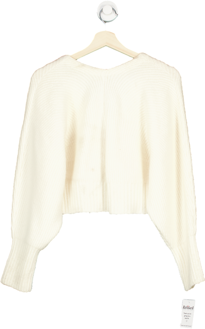 Anthropologie White Rib Knit Cardigan with Bow Detail S