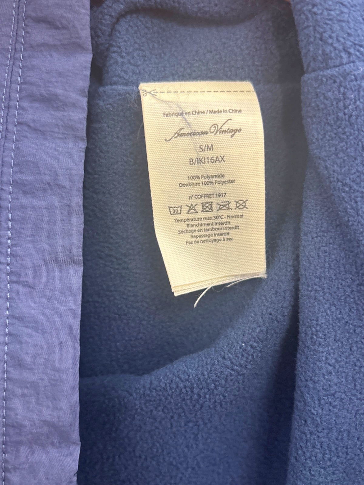 American Vintage Navy fleece lined parka jacket S/M
