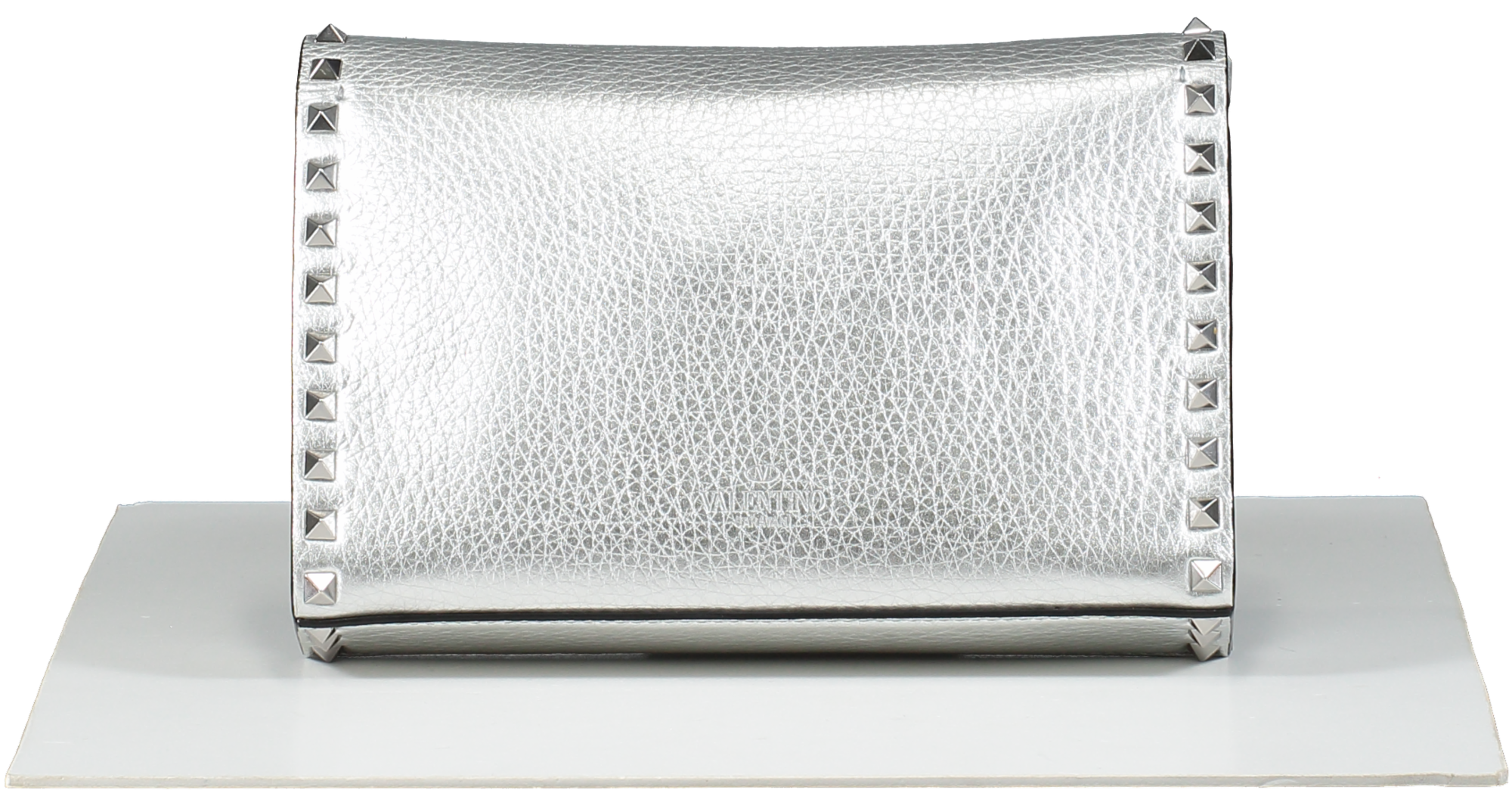 Valentino Garavani Metallic pebbled leather Rockstud Flip Lock Flap Bag Silver
