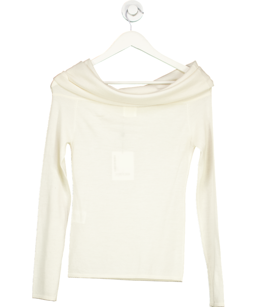 almada label 100% Softest Cashmere Cara Off Shoulder Top, Cream UK S