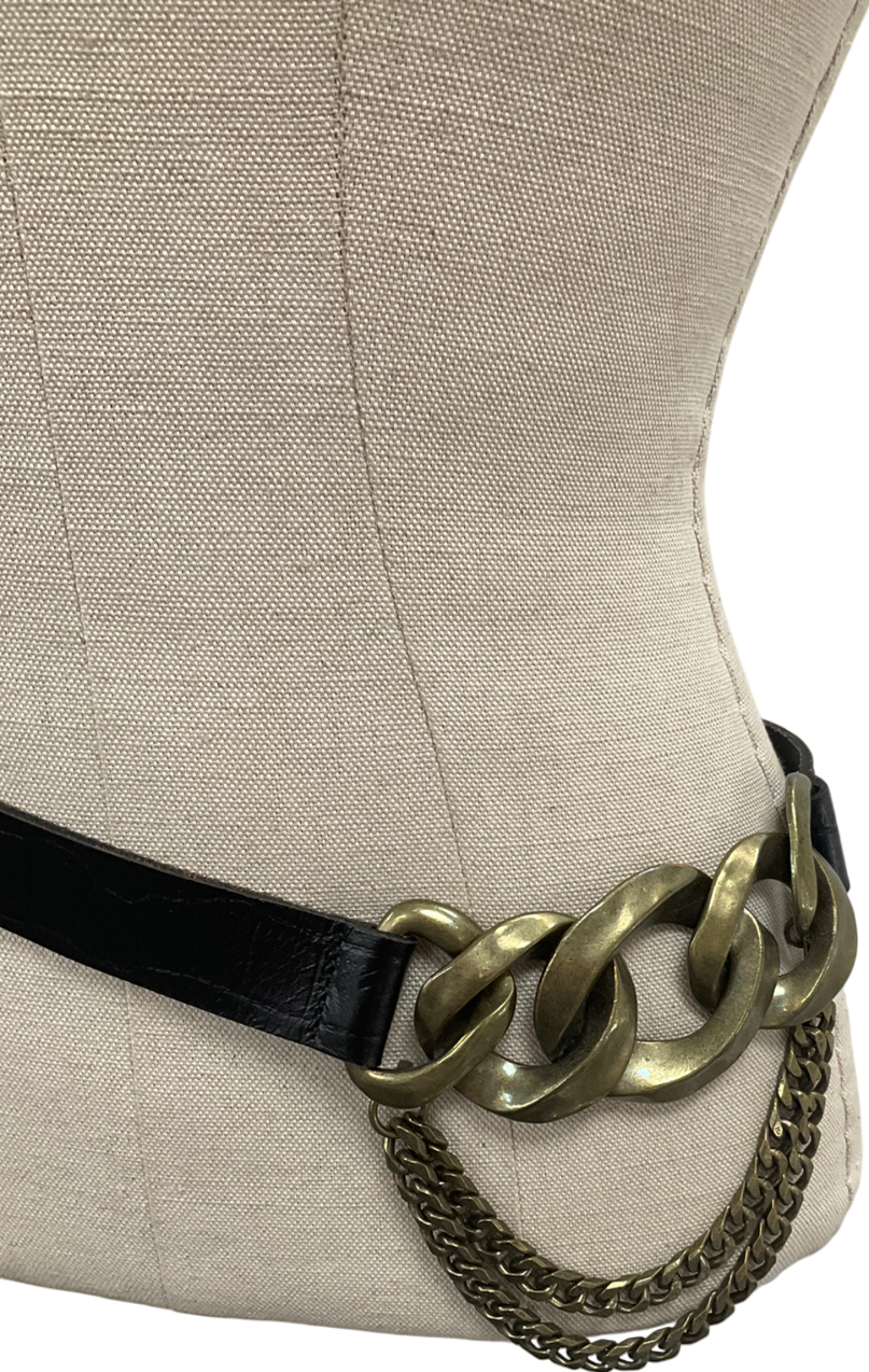 ZARA Black Leather Gold Chain Belt W31