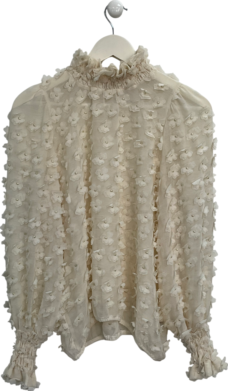 Minkie Cream Flower Detail Blouse UK S