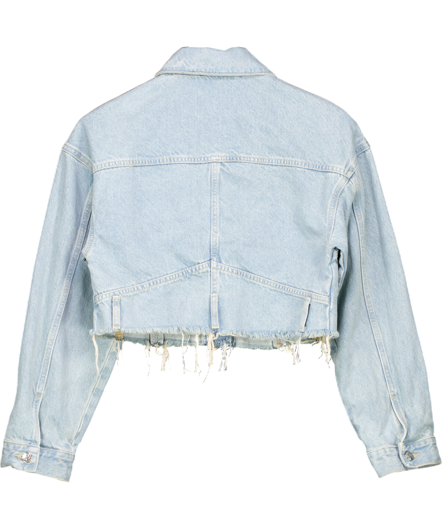 MANGO Blue Distressed Hem Denim Jacket UK XS