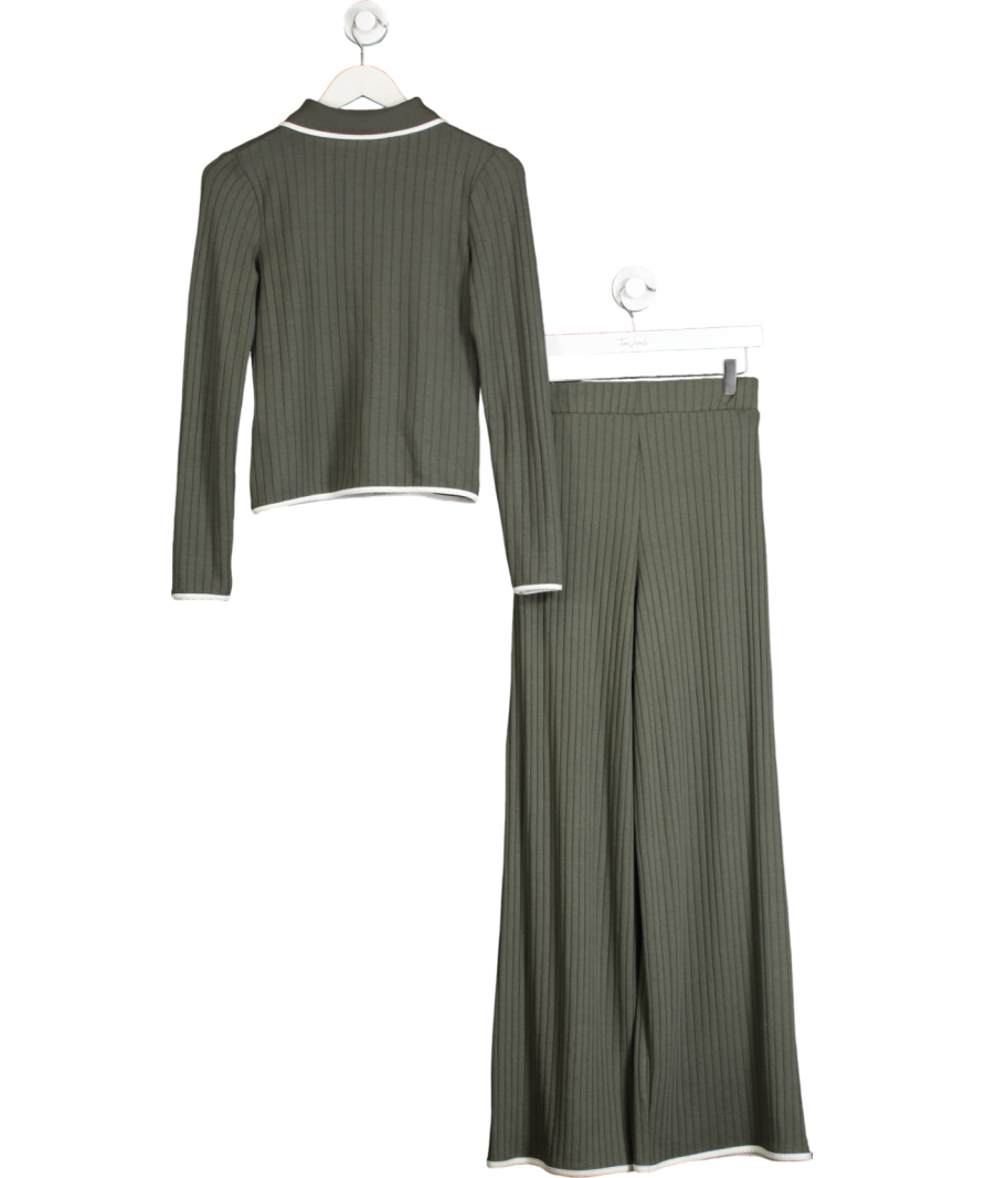 Mint Velvet Green Khaki Ribbed Contrast Trousers And Polo Set UK XS