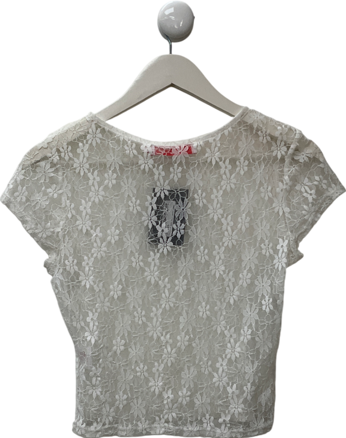 lisa says gah White Lace Short Sleeve Top UK S