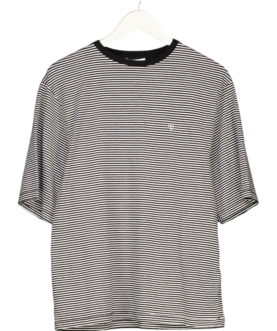 Anine Bing Black Organic Cotton Striped logo T-shirt UK S