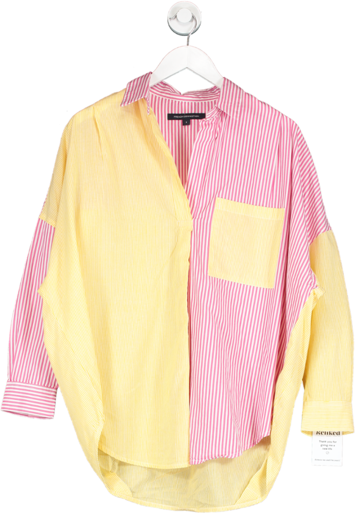 French Connection Mixed Stripe Popover Shirt Yellow And Pink UK S