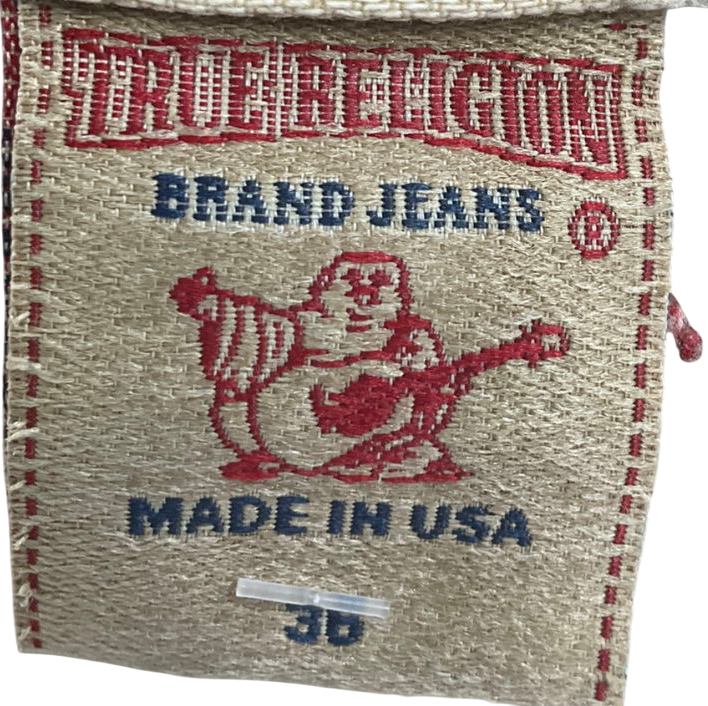 True Religion Jack Cream Beige Baggy Stitch Jeans W38