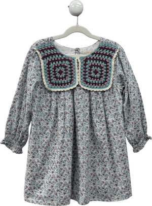 LOUISE MISHA Blue Warise Crochet-trimmed Cotton Dress 8 Years