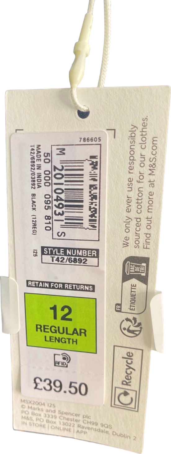 M&S Black One Shoulder Cotton Dress Size 12