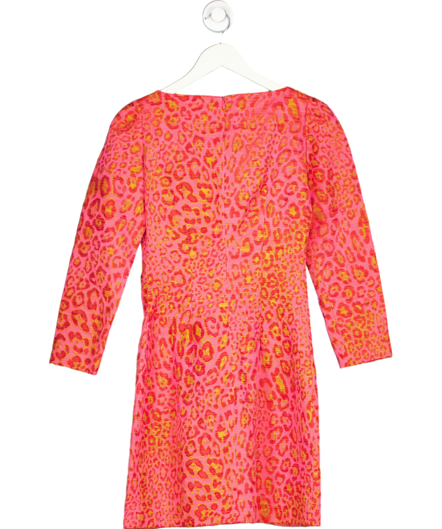 Tara Jarmon Pink Leopard Jacquard Bow Dress UK 8