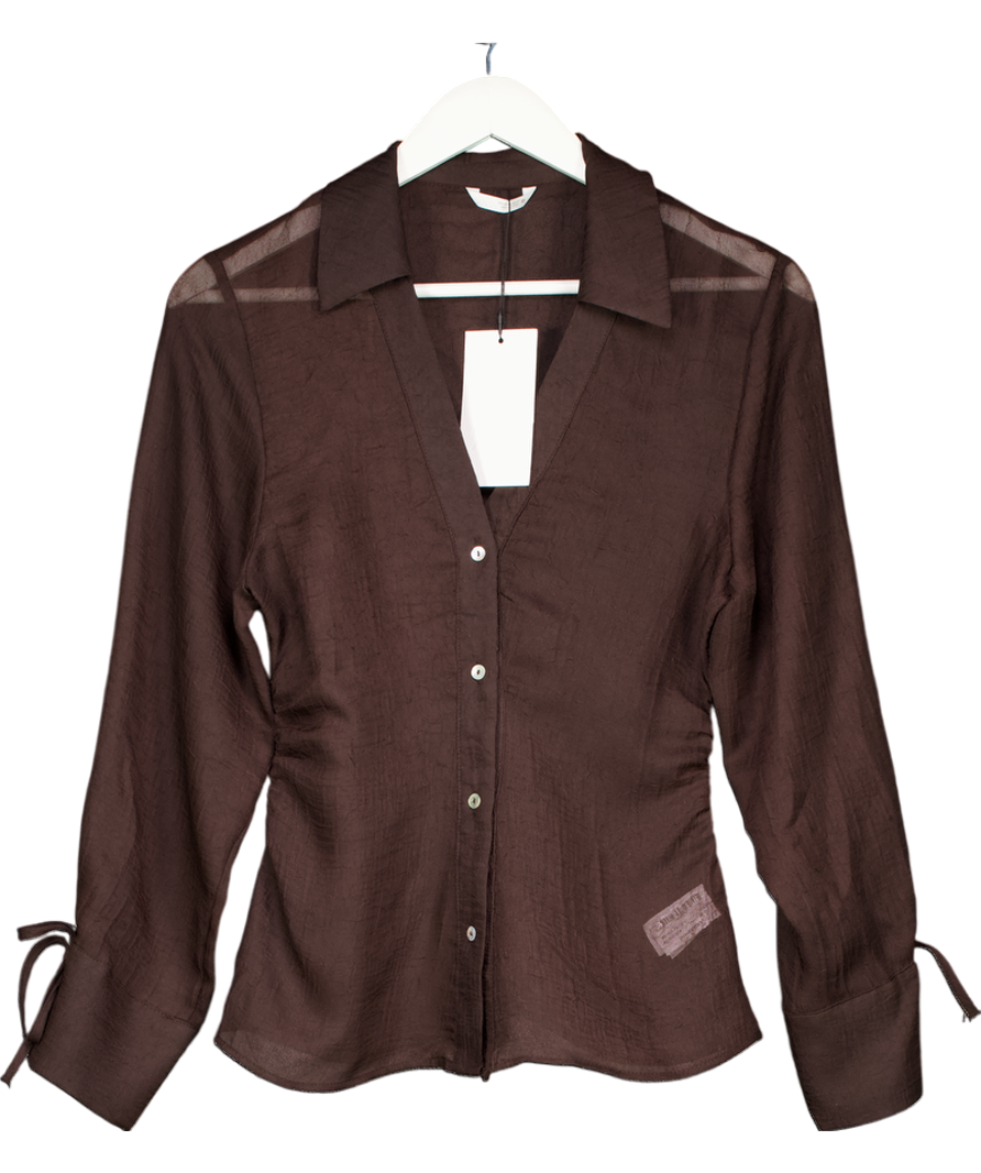 ZARA Brown Taupe Blouse Shirt UK XS