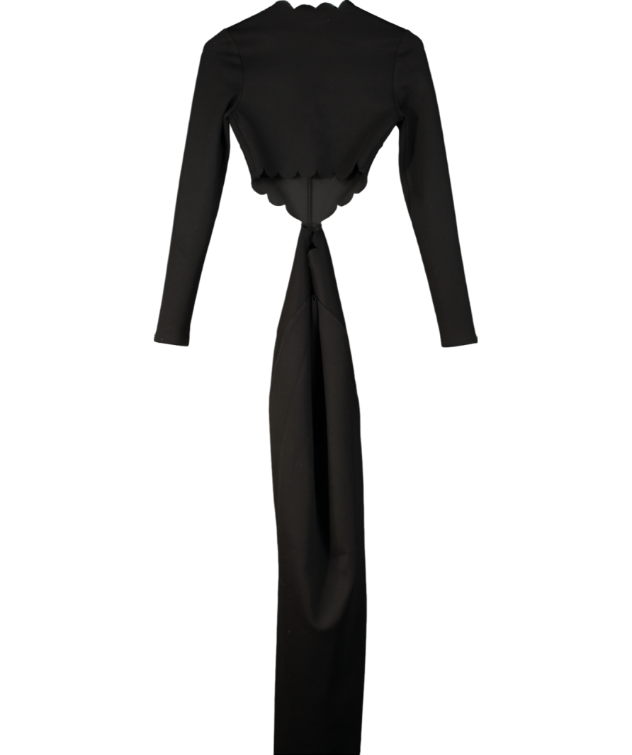 Meshki Black Cynthia Scalloped Halter Maxi Dress UK XS