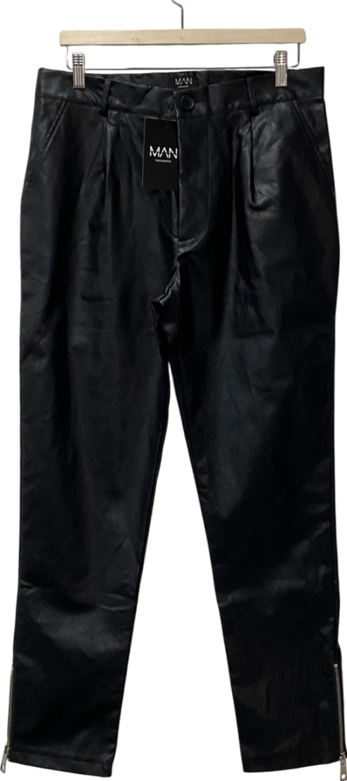 boohooMan Black Slim Fit Pu Trouser W34