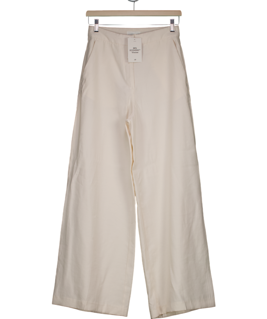 H&M Cream Wide Linen-blend Trousers UK 8