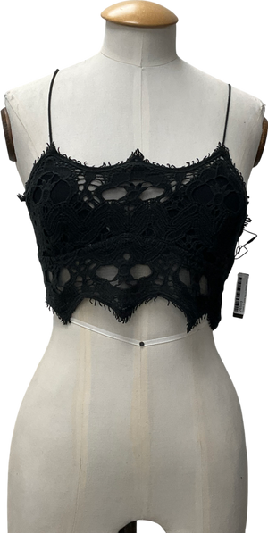 Free People Black crochet Lace Athena scallop Crop Top UK M