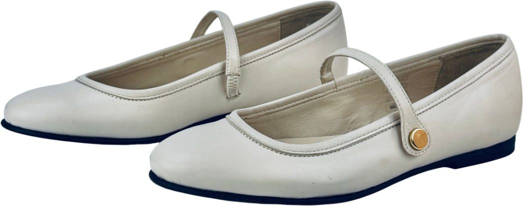 ROSAE PARIS Cream Les Georges Luxury Leather Mary Jane Ballet Flats UK 4 EU 37 👠