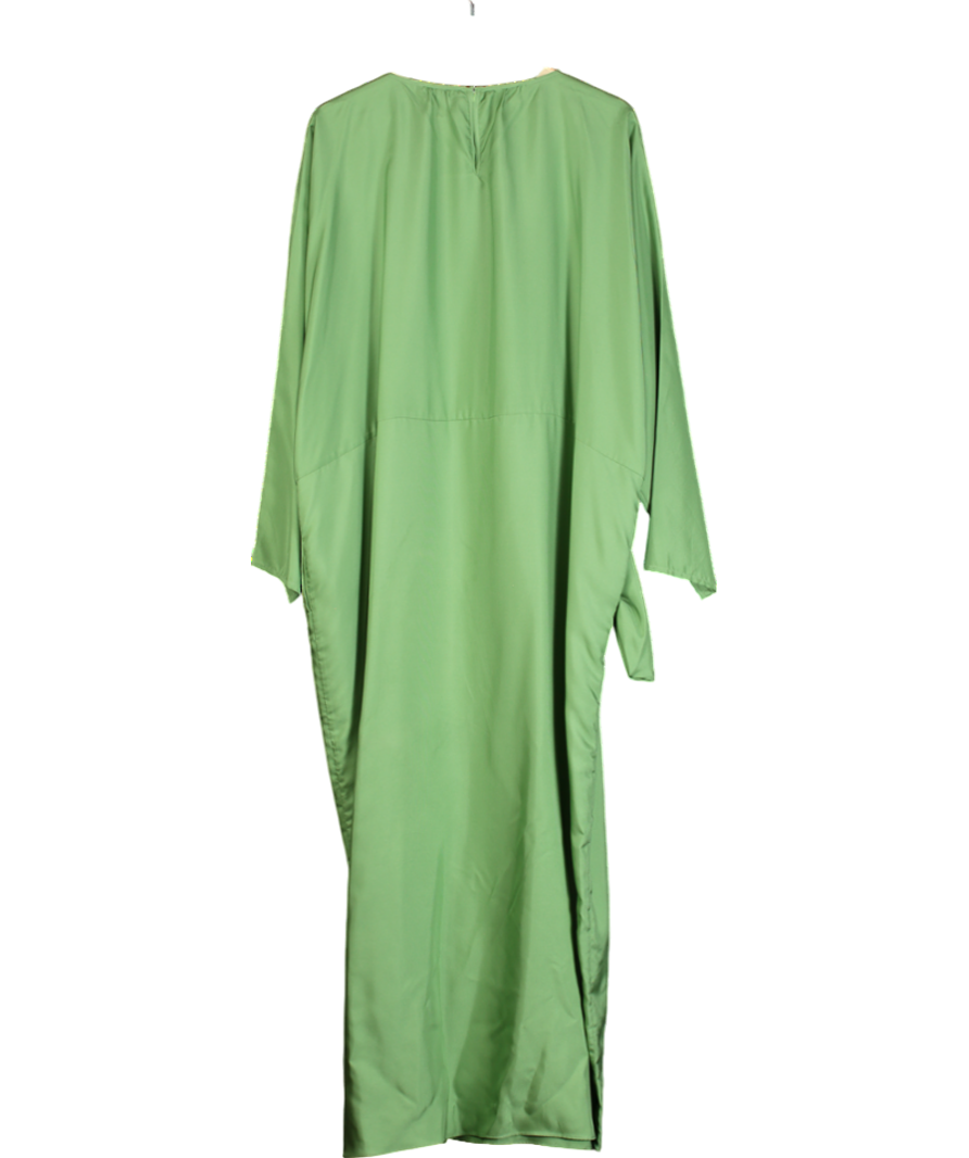 ASCENO Green Rhodes Dress Silk Twill Drape Maxi Dress UK S/M