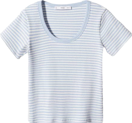 MANGO Blue Textured Striped T Shirt BNWT UK L