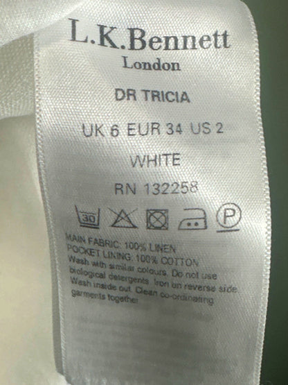 L.K. Bennett White Dr Tricia Dress UK 6