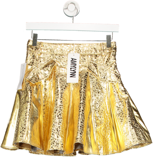 Amy Lynn London Phoebe Gold Metallic Pleated Mini Skirt UK XS
