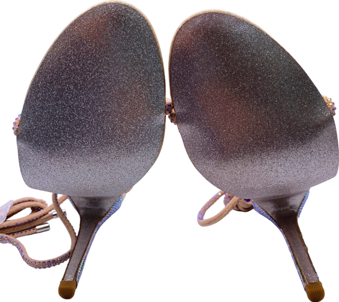 EGO Beige Holographic Open Toe Heels UK 4