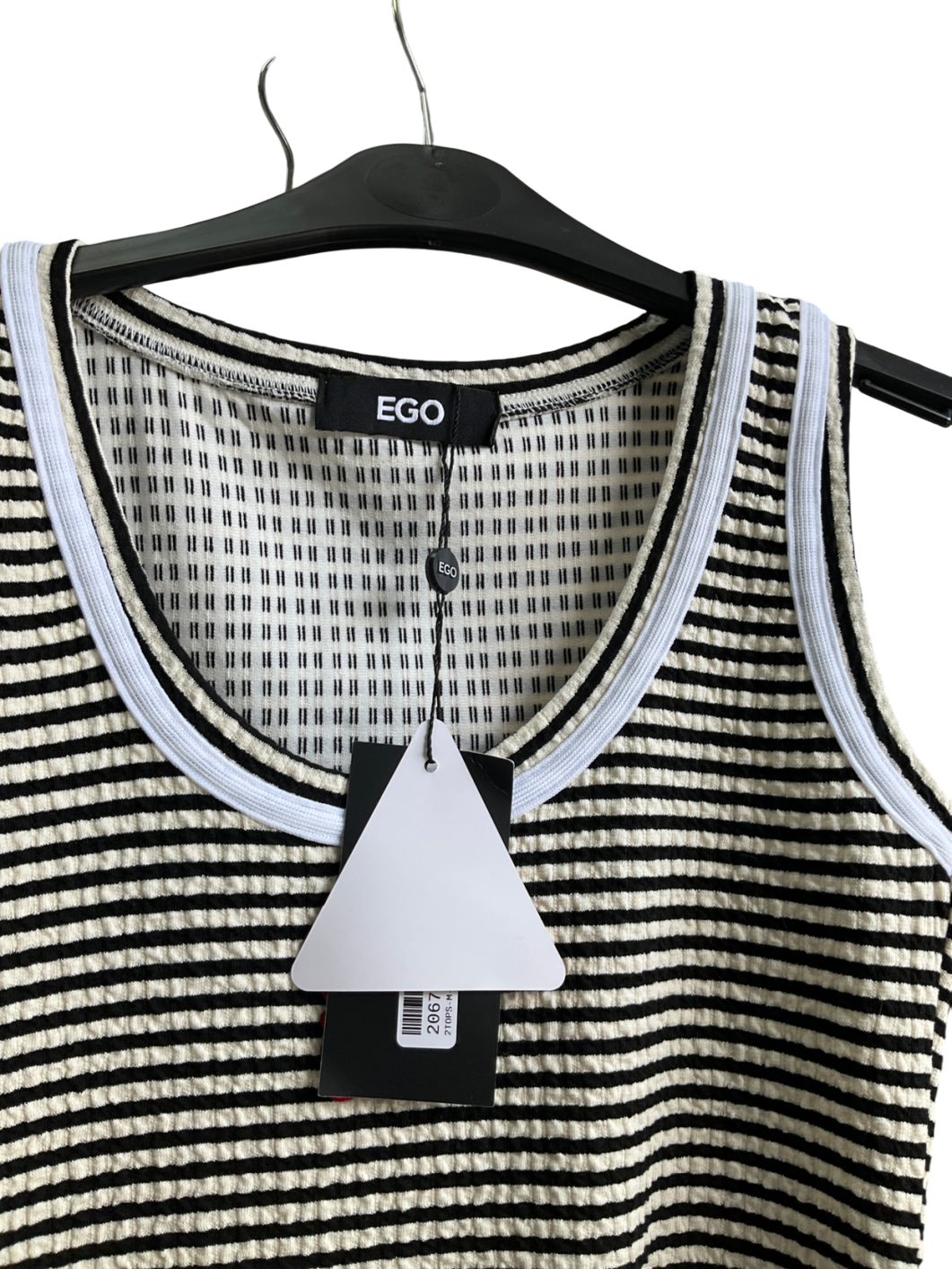 Ego White Swirl Graphic Logo Vest Top In Black Stripe UK M/L