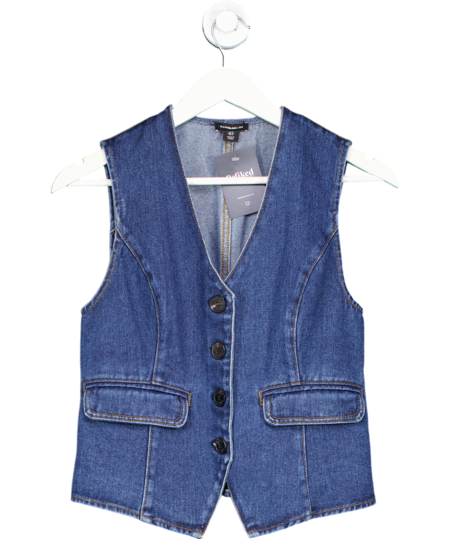 Karen Millen Blue Denim Button Through Waistcoat UK 8