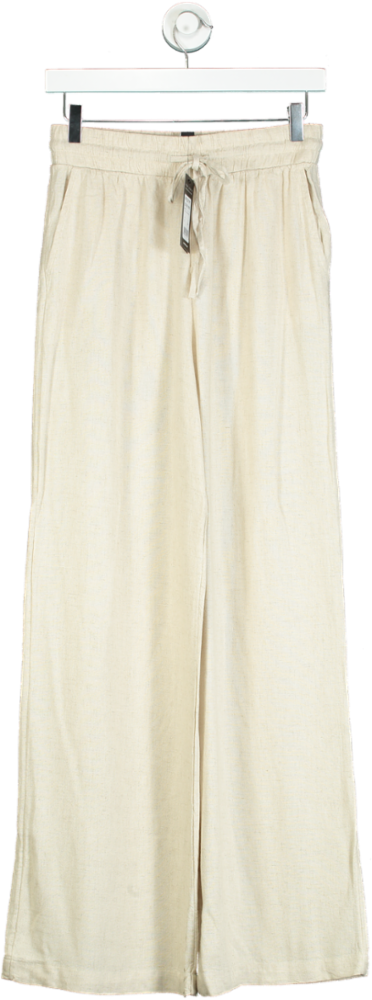 New Look Beige Leila Linen Wide Trousers UK 8