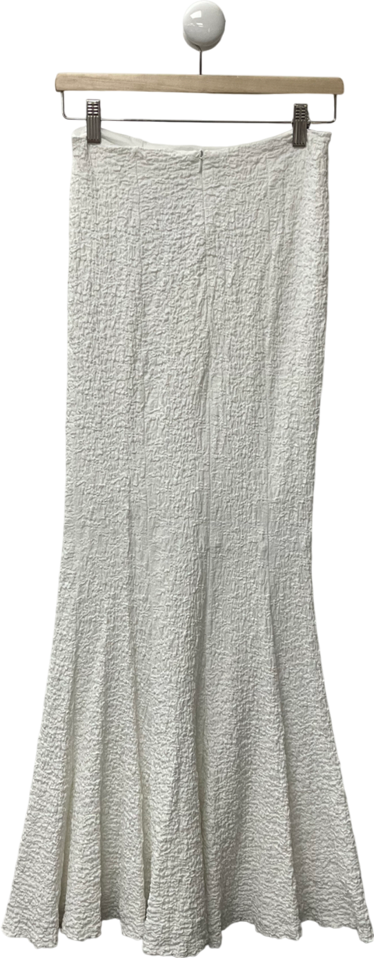 White Textured Midi Skirt UK S