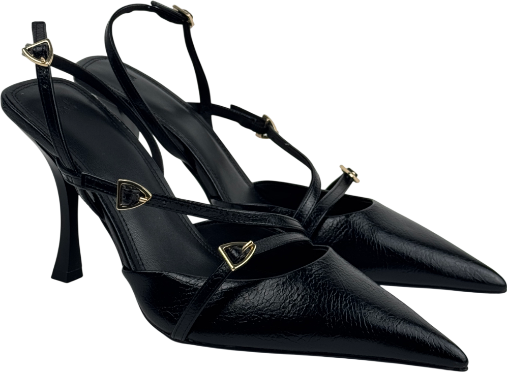 H&M Black Sling Back Buckle Detail Heels UK 6 EU 39 👠