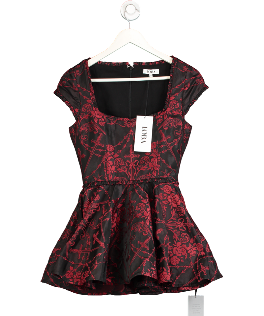 LOBA Alana Mini Dress With Attached Underwear In Black & Red UK XS