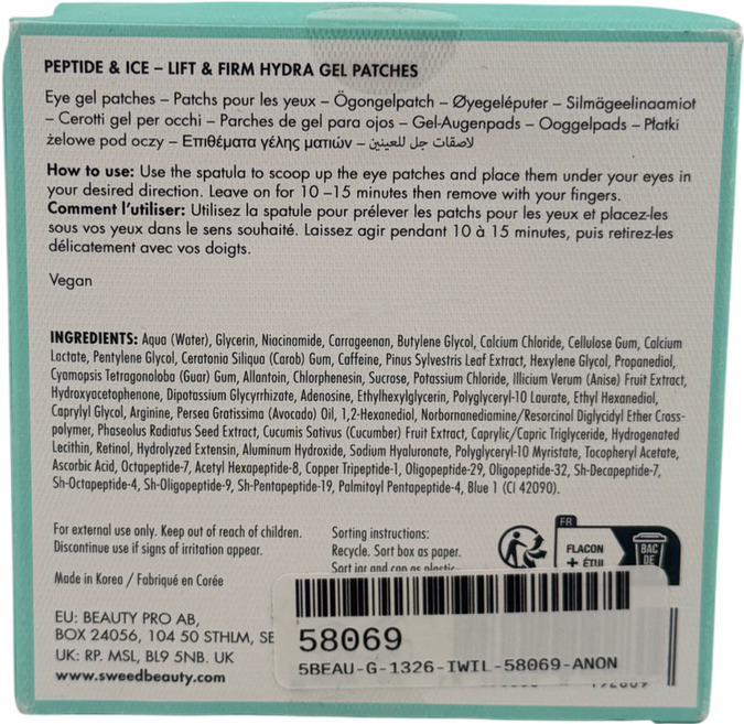 Sweed Peptide & Ice - Lift & Firm Hydra Gel Eye Patches 30 pairs