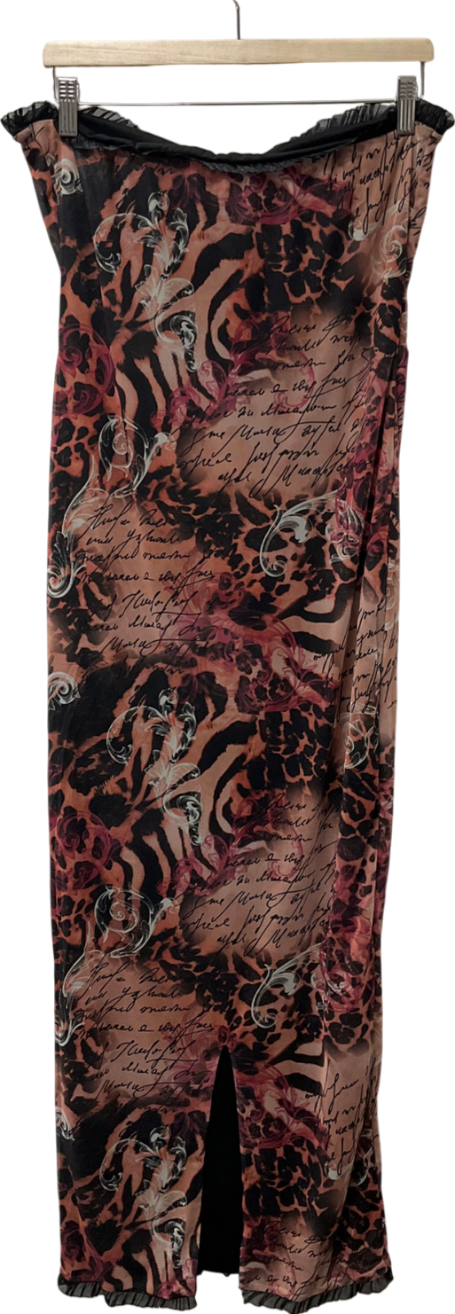 boohoo Brown Floral Tie Front Maxi Dress UK 14