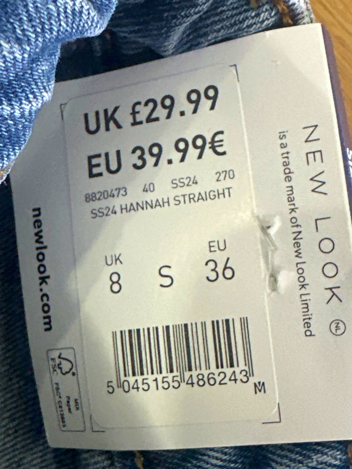 New Look Light Blue Hannah Straight Leg Jeans UK 8