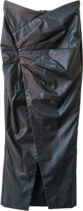 House of CB Black Vegan Leather Ruched Front Midi Skirt UK S