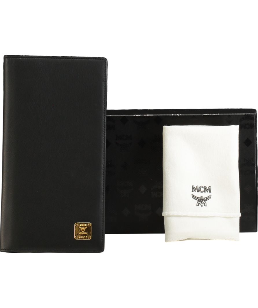 MCM Black Leather Travel Wallet One Size