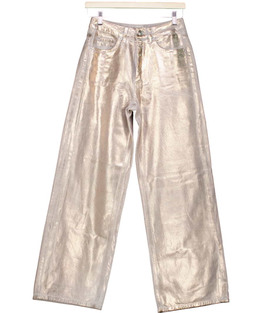 M&S Wide Leg Metallic Coated Jeans UK 8