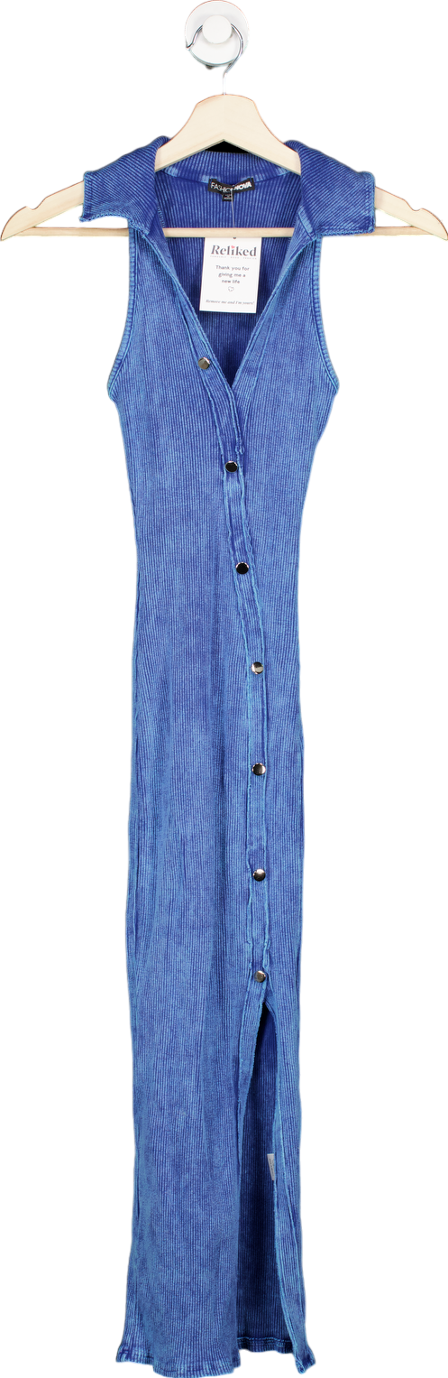 Fashion Nova Blue Ribbed Button Down Maxi Dress XS