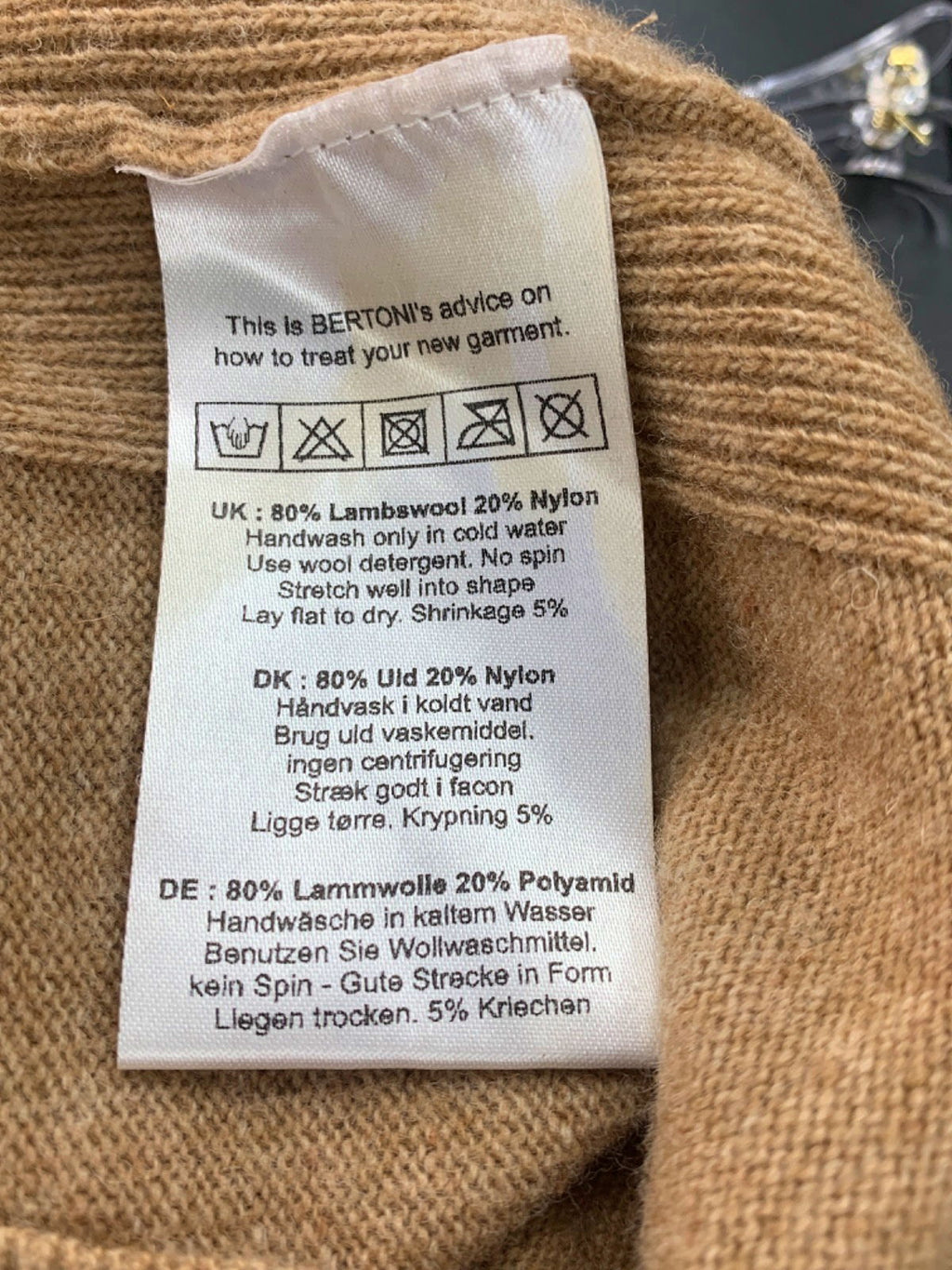 Bertoni Light Brown Classic Wool Jumper UK L