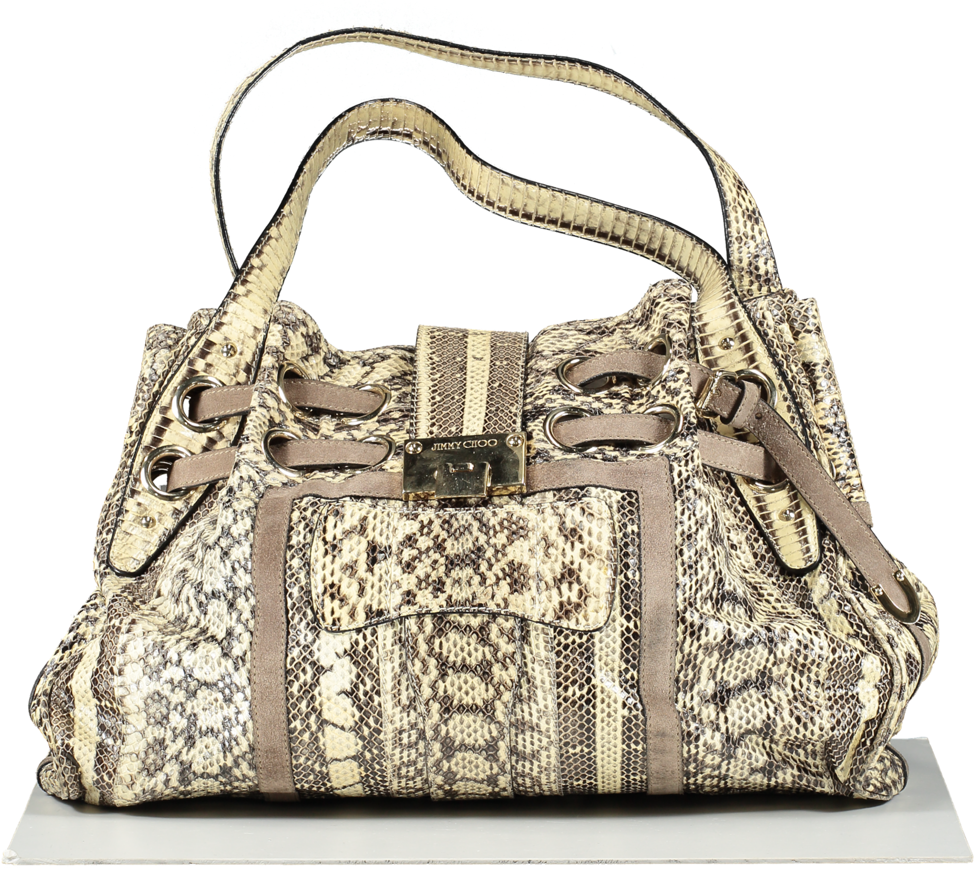 Jimmy Choo Beige Riki Snakeskin Hobo Handbag