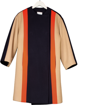 32 DICEMBRE Navy Blue Wool Blend Coat With Orange And Camel Details UK 6