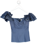Caroline Constas Blue Denim Look Ruffle Sleeve Top UK XS