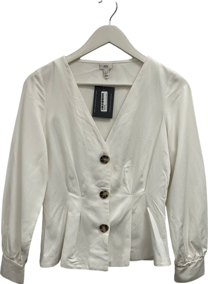 River Island White Cream Textured Long Sleeve Shirt UK 8