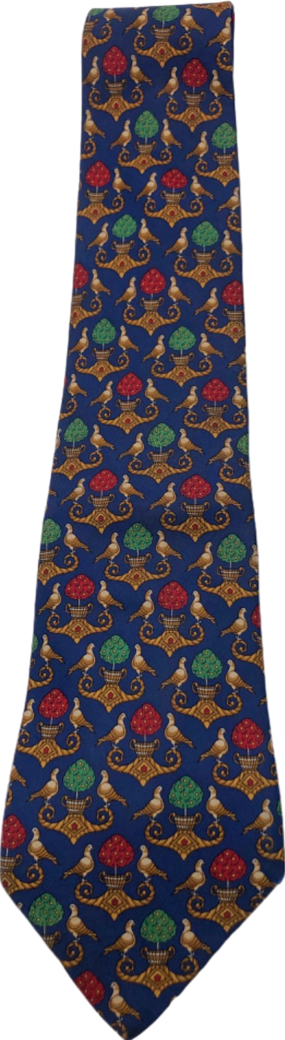 Salvatore Ferragamo Blue Floral Patterned Silk Tie