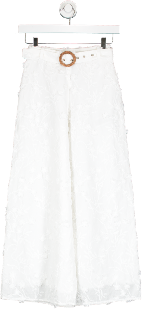 FOREVER NEW White Petite Length Flower Embellished Trousers UK 4