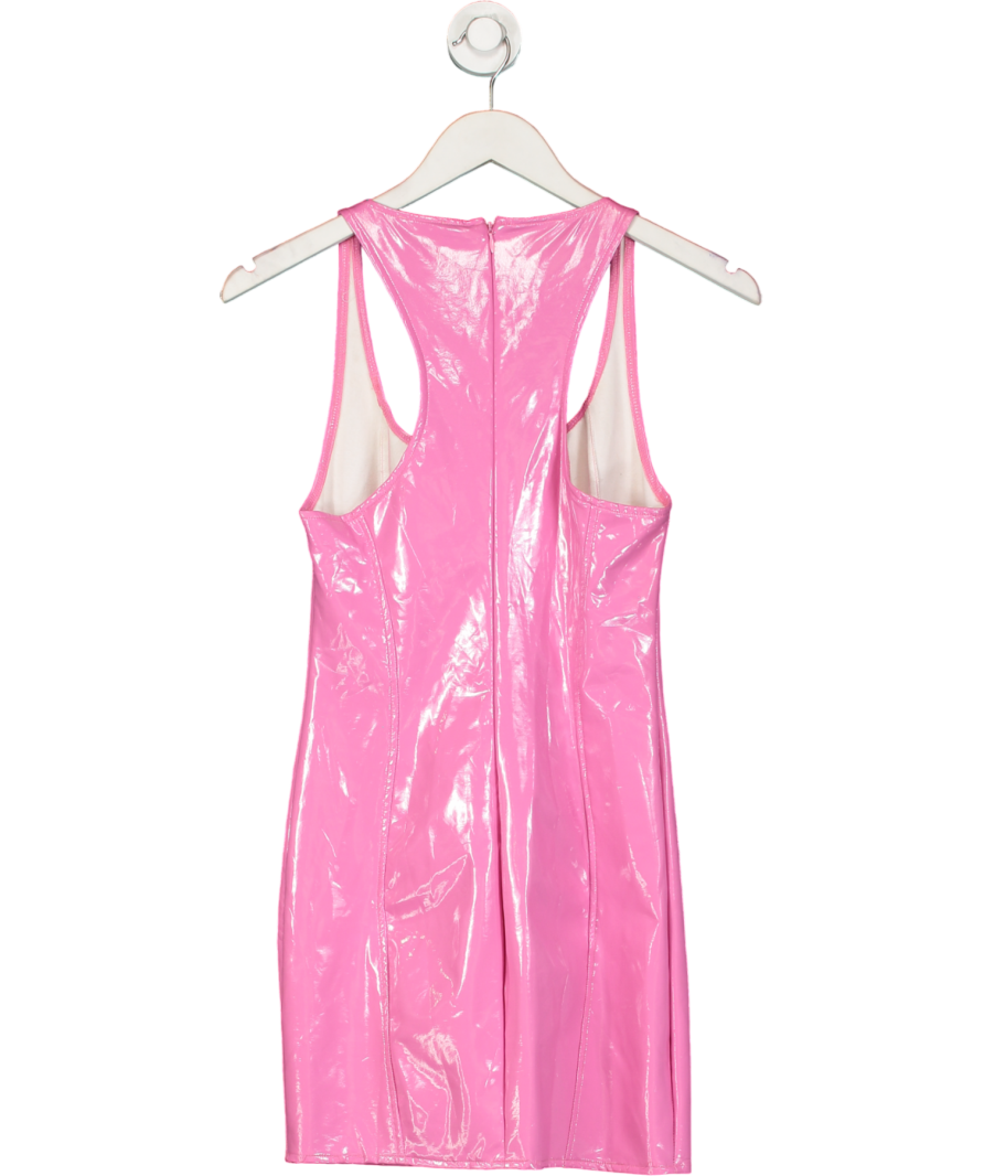 Oh Polly Pink Vinyl Plunge Neck Bodycon Mini Dress UK 10